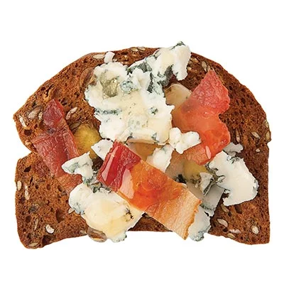 Goji Berry & Pistachio with Gorgonzola, Bacon and Honey Drizzle