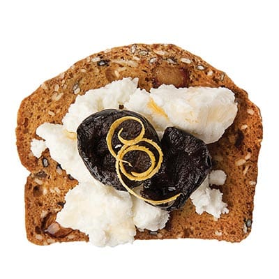 Date & Lemon with Goat Cheese, Olives topped with Lemon Zest